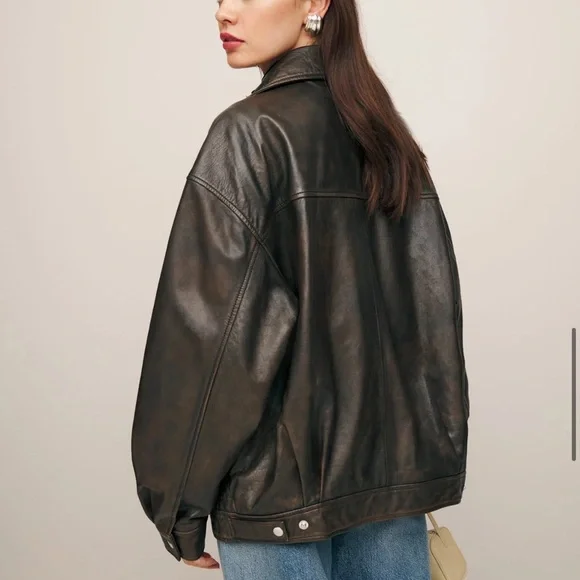 Reformation veda marco oversized leather bomber jacket